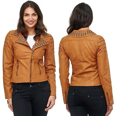 Buy Redbridge Ladies Art Leather Jacket Leather Look Between-Seasons Biker Studs • 31.80£
