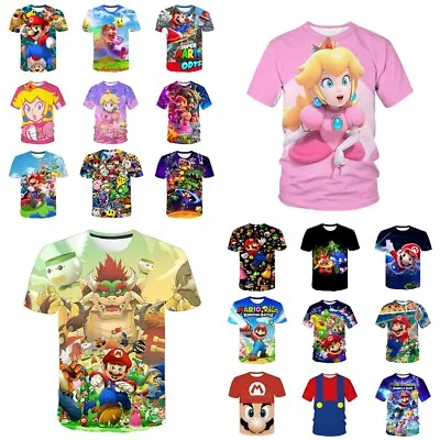 Buy Adult Kids Super Mario Peach 3D T-shirt Casual Short Sleeve Costume Tee Top Gift • 7.88£