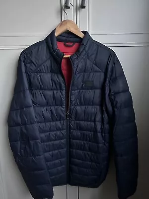 Buy Mens Jack & Jones Navy Blue Lightweight Padded Puffer Coat / Jacket Size Medium • 19.99£