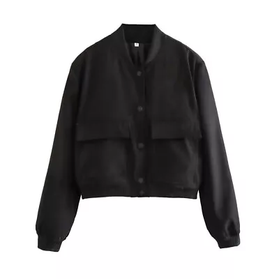 Buy Woman Bomber Jacket Coat White Autumn Winter Button Baseball Cropped Jacket • 22.99£