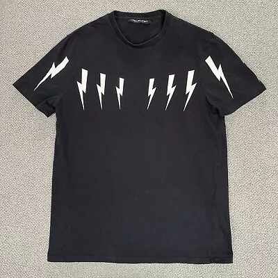 Buy NEIL BARRETT T Shirt Mens Large Black Lightning Bolt Slim Fit Short Sleeve Italy • 50£