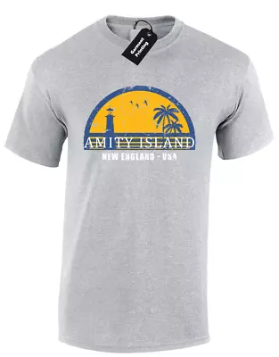 Buy Amity Island (col) Mens T-shirt Quints Shark Retro Vintage Movie (col) • 7.99£