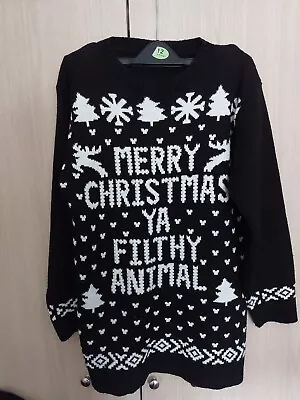 Buy Merry Christmas Ya Filthy Animal Black/white Christmas Jumper Size S/m • 11.99£