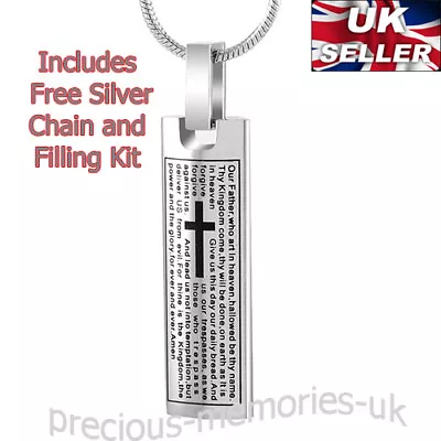 Buy Lord's Prayer Cremation Ashes Urn Necklace - Keepsake Memorial Jewellery Pendant • 18.99£