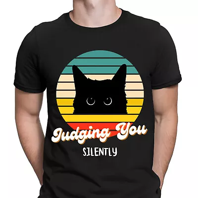 Buy Judging You Silently Funny Black Cat Lover Gift Slogan Mens T-Shirts Tee Top#NED • 9.99£