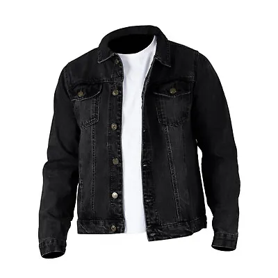 Buy Mens Washed Denim Western Trucker Jacket Classic Buttoned-cuffs Casual Outerwear • 19.99£