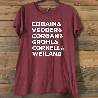Buy Women's Size XL T-shirt Red Grunge Stars Cobain, Vedder, Cornell & Weiland STP  • 14.17£