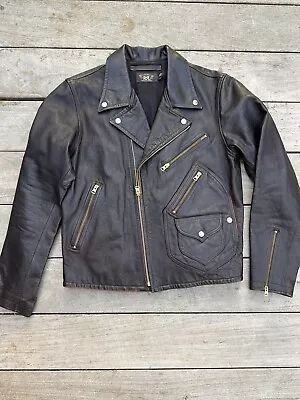 Buy Double RL Ralph Lauren Dark Brown Marshall Leather Biker Jacket. • 500£