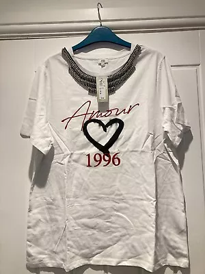 Buy River Island Amour Diamonte Chain White T-Shirt New With Tags Size 14 • 9.99£