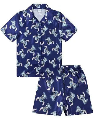 Buy Disney Lilo And Stitch Girls Short Satin Pyjama Set For Kids Silk • 13.99£