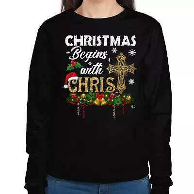 Buy 1Tee Womens Christmas Begins With Christ Sweatshirt Jumper • 19.99£