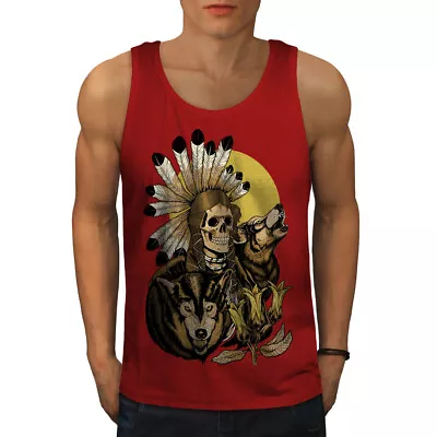 Buy Wellcoda Nature Wolf Spirit Skull Mens Tank Top, Wolf Active Sports Shirt • 14.99£