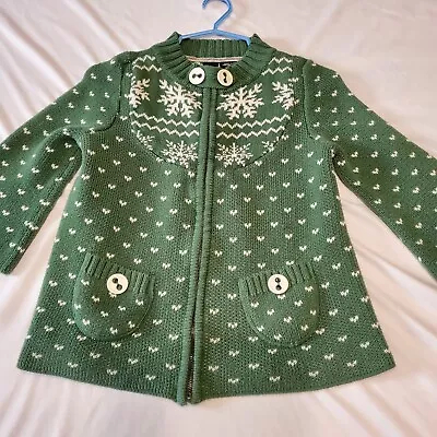 Buy VTG DC Skate Sweater GIRLS Zip-up Green White Snowflakes POCKETS Button YOUTH XS • 16.03£