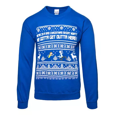 Buy Rick And Morty Mens Blue White Christmas Jumper Sweater Bad Christmas Snowflakes • 19.95£