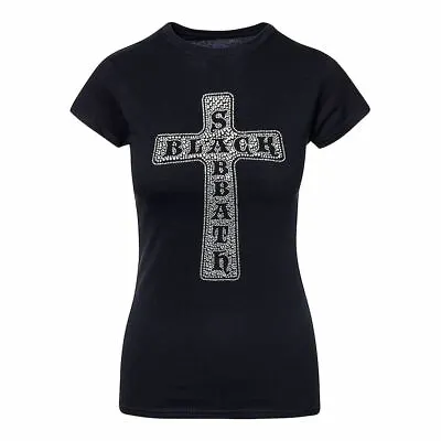 Buy Women's Black Sabbath Cross Logo Diamante T-Shirt • 12.95£