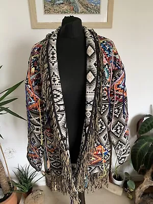 Buy ZARA Kimono Cardigan Fringed Tribal Aztec Embroidered Blazer Coat Jacket Size S • 59.99£