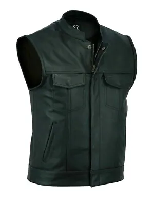 Buy Mens Motorcycle SOA Real Leather Full Grain Cut Off Waistcoat Biker Vest • 38.95£