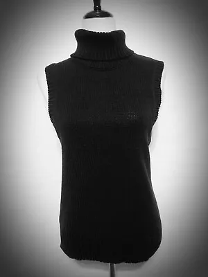 Buy Michael Kors Solid Black No Sleeve Cotton Knit Turtle Kneck Logo Womens Large • 18.90£