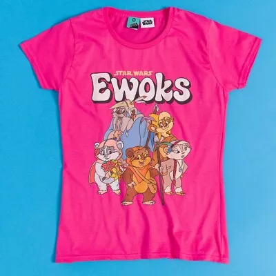 Buy Official Star Wars Ewoks Cartoon Fuchsia Women's T-Shirt : S,M,XL,XS • 19.99£