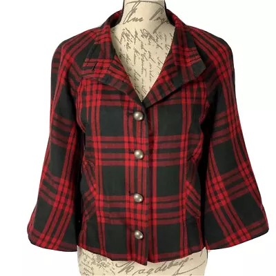 Buy Larry Levine Jacket NWOT Red And Black Plaid Coat Bell Sleeves Size 6 • 23.38£