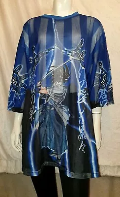 Buy Dragon Ball Anime Oxyzone Blue Striped Mesh TShirt Top Size XL Oversized  • 24.99£