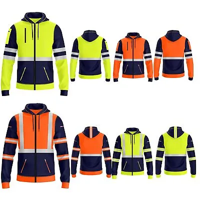 Buy Mens Hi Vis Hoodie Workwear Safety High Visibility Fleece Zip Hoodies Sweatshirt • 24.99£