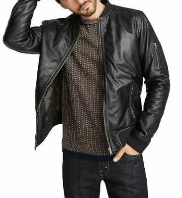 Buy Mens Vintage Retro Cafe Racer Genuine Black Slim Fit Real Leather Biker Jacket • 75.99£