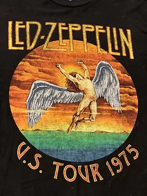 Buy Vtg Led Zeppelin U.S. Tour 1975 Concert XL Shirt Black Jimmy Page Robert Plant • 18.33£