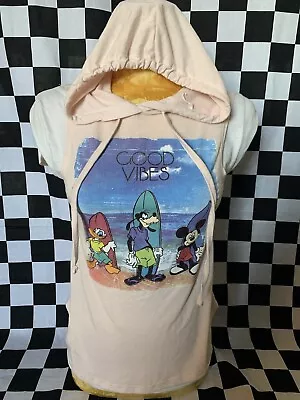 Buy Disney MICKEY MOUSE Hoodie Tank Top GOOD VIBES Shirt DONALD DUCK GOOFY Surf Sz S • 10.57£