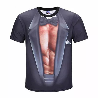 Buy Women Men Casual T-Shirt 3D Print Faux Tuxedo Suit Muscle Short Sleeve Tee Tops • 10.79£
