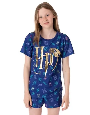 Buy Harry Potter Kids Pyjamas Boys Girls Gold Logo Hogwarts Navy T-Shirt Shorts Pjs • 14.99£