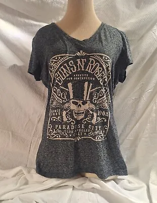 Buy Guns And Roses Burnout Gray Tee Women's Size L • 13.76£