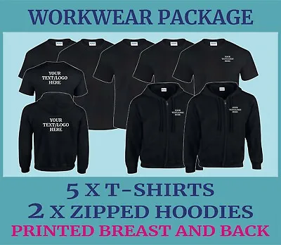 Buy Work Wear Package 2 X Zipped Hoodies 5 X T-Shirts Workwear Uniform Printed • 99.95£