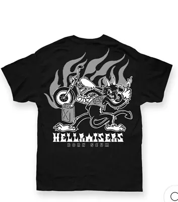 Buy BNIP Born Scum Hellraisers Logo Black T Shirt Biker Rock Size 3XL 56” • 19.99£