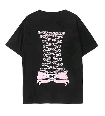 Buy Womens Size 14-16-18 UK Black Leopard Skull Corset T-Shirt Top XL New Alt Bow • 14.95£