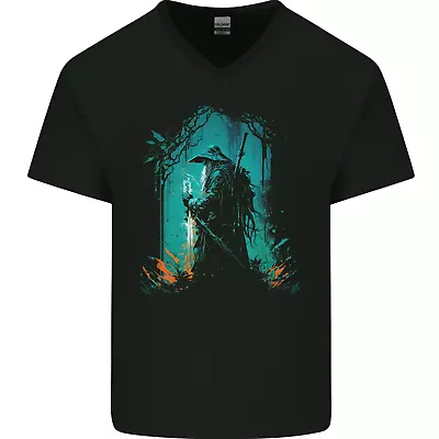 Buy A Wizard In A Fantasy Forest Warlock Mens V-Neck Cotton T-Shirt • 9.99£