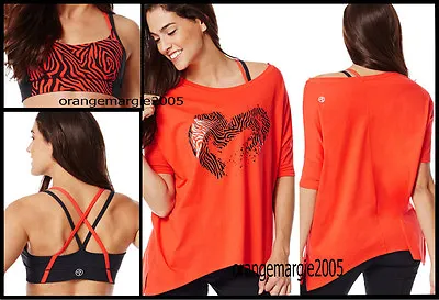 Buy ZUMBA 2Pc.SET! Z-Bra Top + Off The Shoulder HEART Tee Top - Rev Me Up Red -RARE! • 77.20£