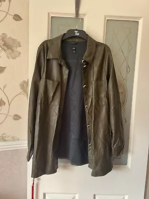 Buy River Island Olive Green Faux Leather Shacket Size 14 • 10£