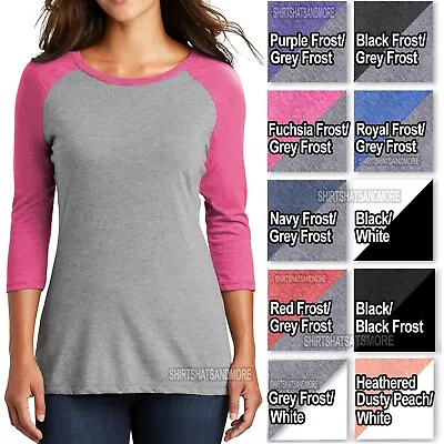 Buy Ladies Tri Blend Baseball T-Shirt 3/4 Sleeve Womens Raglan Tee XS-XL 2X, 3X, 4X • 19.29£