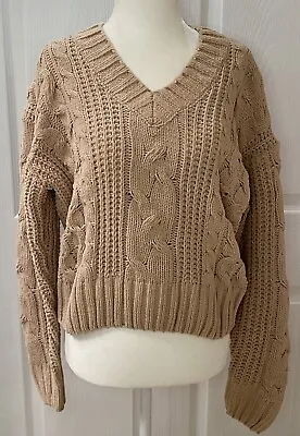 Buy Poof Apparel Chunky Knit Chenille Crop Long Sleeve Sweater, Women's Large Tan • 11.05£