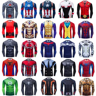 Buy Mens Superhero 3D Base Layer Tee Compression T-Shirts Gym Jersey Tight Tops Long • 14.75£