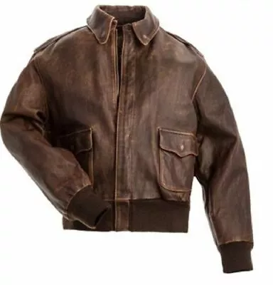 Buy Aviator A-2 Real Cowhide Distressed Leather Bomber Flight Vintage Brown Jacket • 22.99£