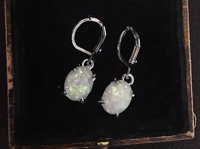 Buy Vintage Style Jewellery Imitation Opal Earrings 18K White Gold Plated • 4.99£