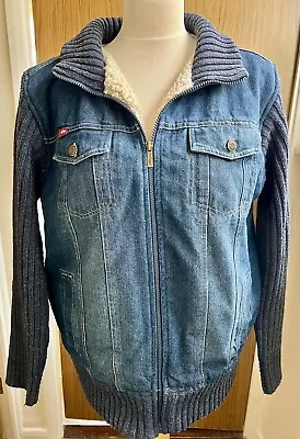 Buy Lee Cooper Blue Denim Cotton Long Sleeve Fleece Lined Jacket Size M • 14.99£