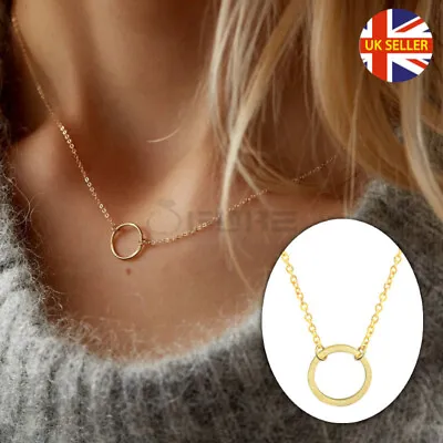 Buy Eternity Karma Cut Out Circle Pendant Gold Plated Chain Choker Necklace Jewelry • 3.95£
