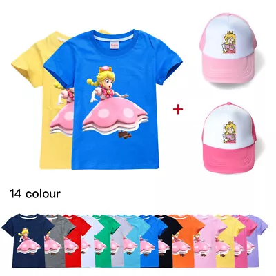Buy Super Mario Kids Boys Girls Hoodie Sweatshirt Summer Short Sleeve T-shirt+Caps • 12.69£