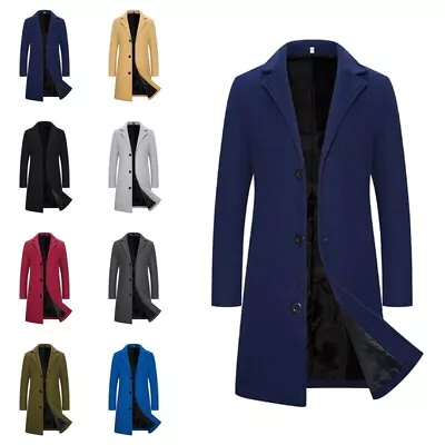 Buy Mens Trench Coat Long Sleeve Pea Coats Men's Notch Lapel Formal Fitted • 22.49£