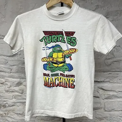 Buy Vintage 1990 Teenage Mutant Ninja Turtles Leonardo Katana Pizza T Shirt Large • 48.21£