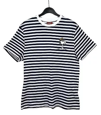 Buy Peanuts Snoopy T-Shirt Size Medium Navy White Stripe Top Novelty Cartoon • 16.99£
