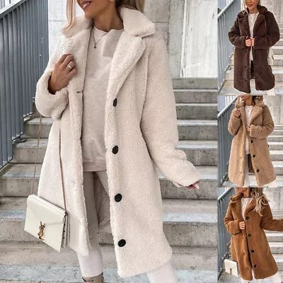 Buy Lladies Teddy Bear Fluffy Jacket Long Coat Winter Warm Fleece Overcoat Outerwear • 6.99£